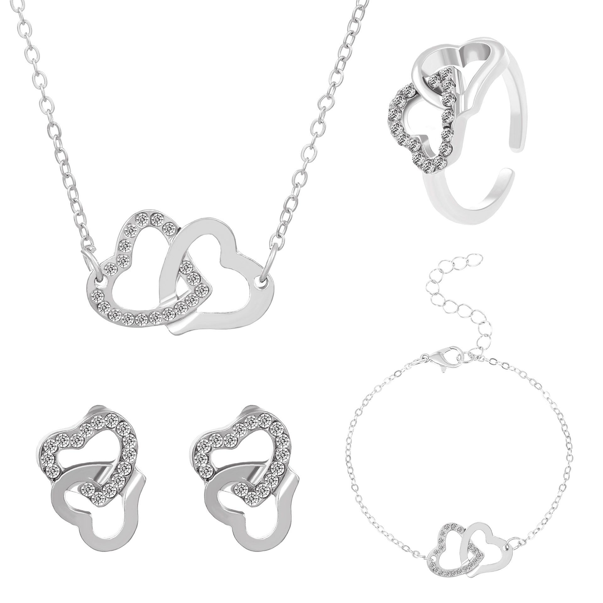 Wholesale Alloy New Arrival Heart Ring Necklace Earrings Set